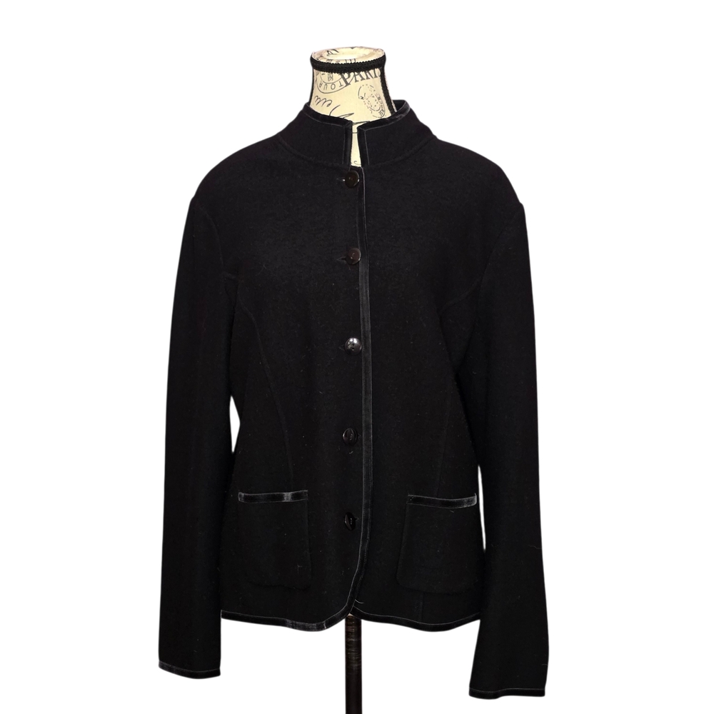 Talbots Black Velvet Trim Merino Wool Button Blazer Medium Goth